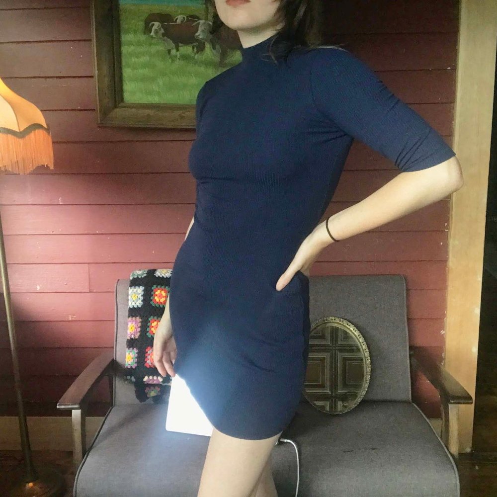 REFORMATION | high neck navy blue mini dress